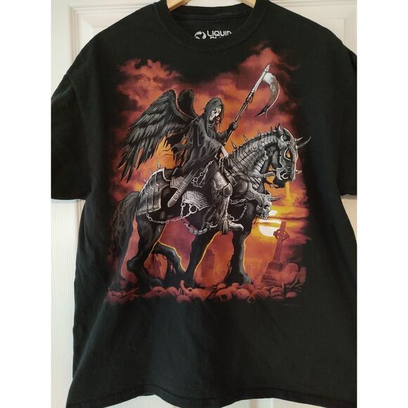 Men's Liquid Blue Graphic T-shirt Grim Reaper 2014 Horse - XL - Picture 2 of 5